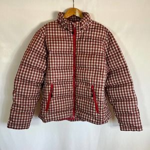 LANDS' END Boys Girls Kids DOWN Puffer JACKET Sz L 14-16 Red Plaid